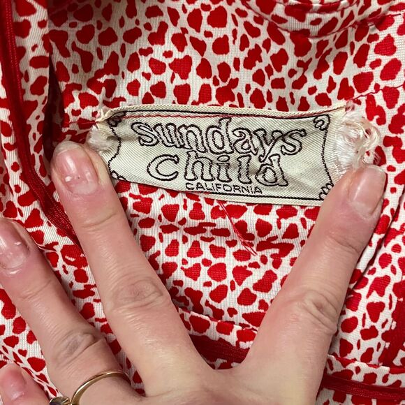 Sundays Child Vintage 70's Red & White Spotted Long Sleeve A-Line Mini Dress - Picture 16 of 16